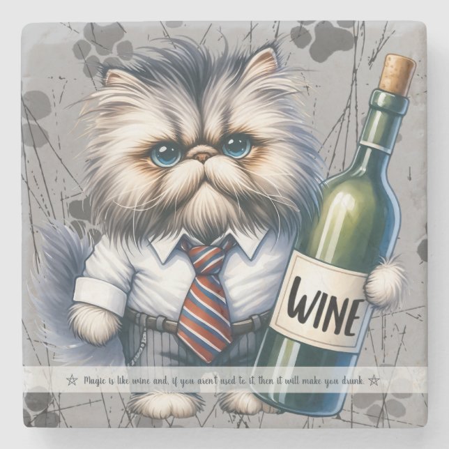 Create Your Own Funny Mr Kitty Persian Cat Wine Stone Coaster (Front)