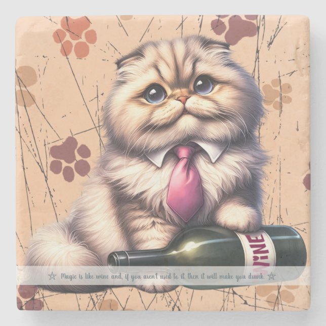 Create Your Own Funny Mr Kitty Persian Kitten Wine Stone Coaster (Front)