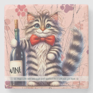 Create Your Own Funny Mr Kitty Striped Cat Wine Stone Coaster