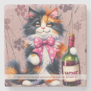 Create Your Own Funny Mr Tipsy Calico Cat Wine Stone Coaster