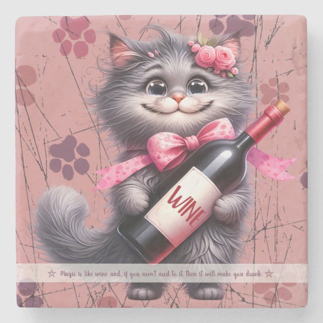 Create Your Own Funny Ms Kitty Grey Kitten Wine Stone Coaster (Front)