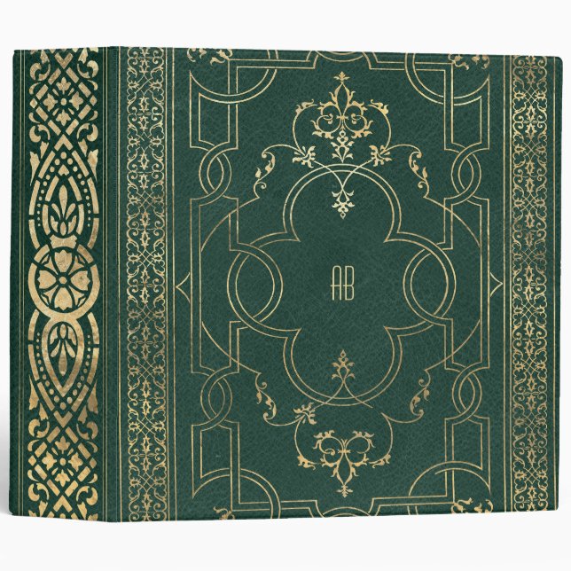 Create Your Own Gilded Dark Pine Green Notebook Binder (Front/Spine)
