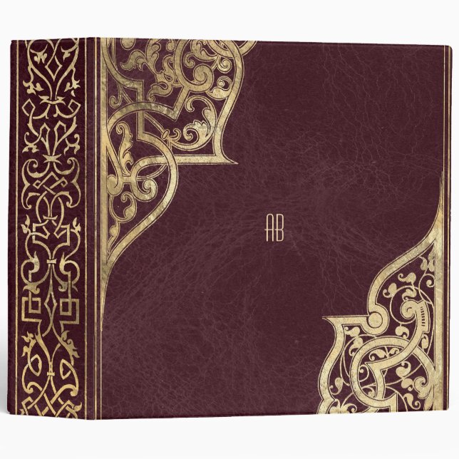 Create Your Own Gilded Maroon Red Notebook Binder (Front/Spine)