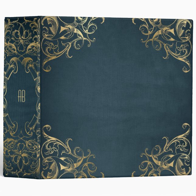 Create Your Own Gilded Navy Blue Notebook Binder (Front/Spine)