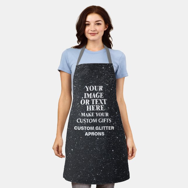 Create Your Own Glitter Custom Black Womens Chef Apron (Worn)