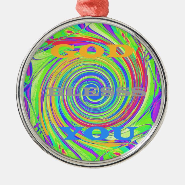 Create Your Own God Bless You Inspirational Text Metal Ornament (Front)