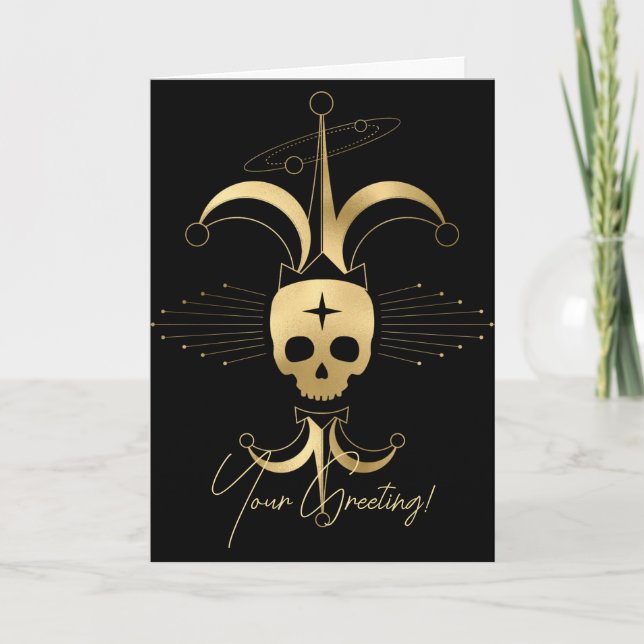 Create Your Own Gold Arcane Fool Tarot Holiday Card (Front)