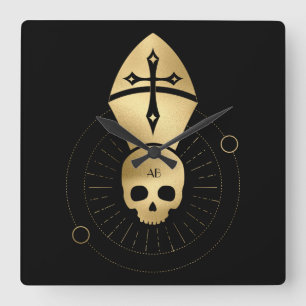 Create Your Own Gold Arcane Hierophant Tarot Square Wall Clock