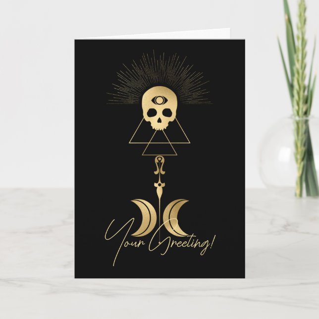 Create Your Own Gold Arcane Magician Tarot Holiday Card (Front)