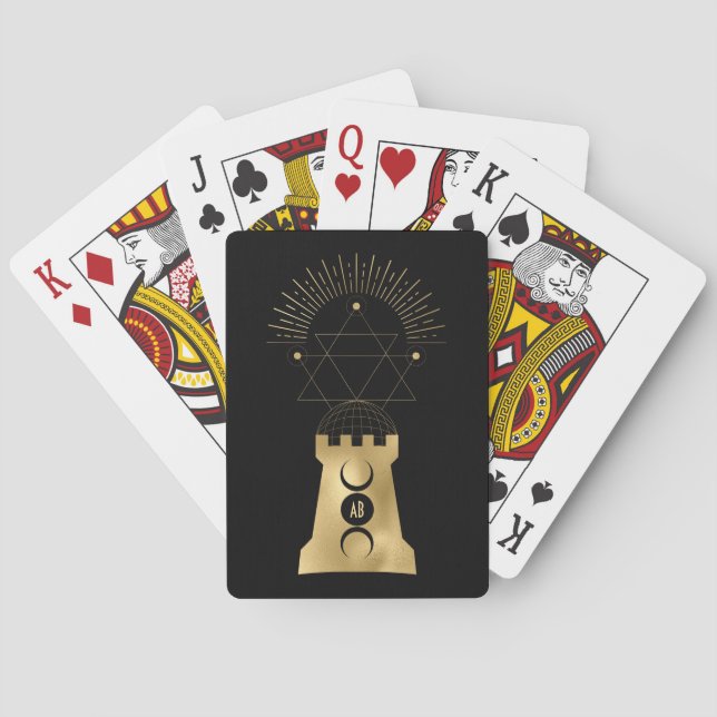 Create Your Own Gold Arcane Moon Tower Tarot Playing Cards (Back)