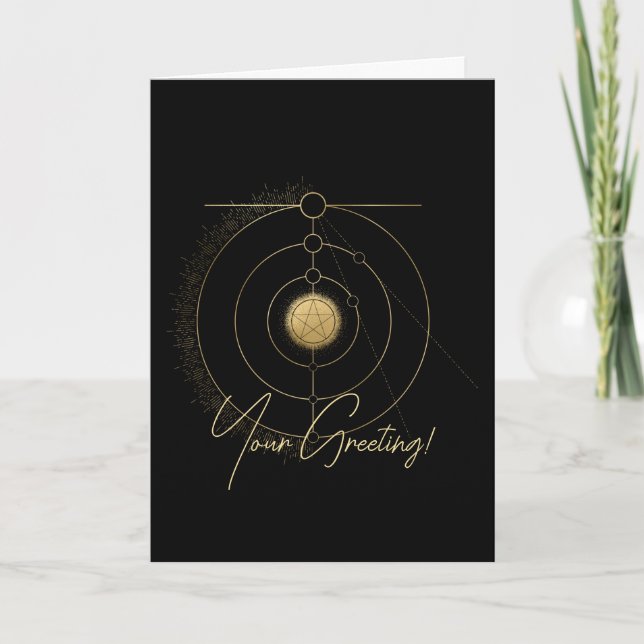 Create Your Own Gold Arcane Pentacle Tarot Holiday Card (Front)