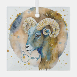 Create Your Own Gold & Blue Aries Zodiac Glass Ornament