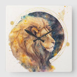 Create Your Own Gold & Blue Leo Zodiac Square Wall Clock