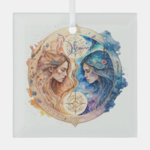 Create Your Own Gold & Blue Mystical Gemini Zodiac Glass Ornament