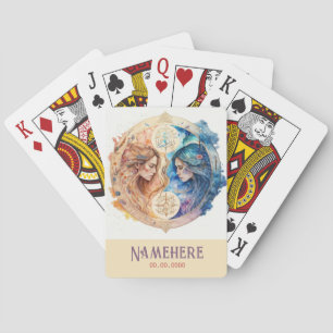 Create Your Own Gold & Blue Mystical Gemini Zodiac Playing Cards