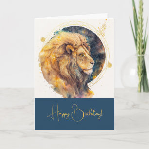Create Your Own Gold & Blue Mystical Leo Zodiac Holiday Card