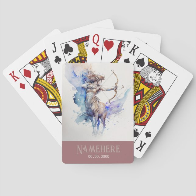 Create Your Own Gold & Blue Sagittarius Zodiac Playing Cards (Back)