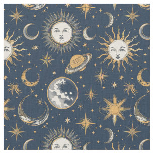 Create Your Own Gold Blue White Celestial Fabric