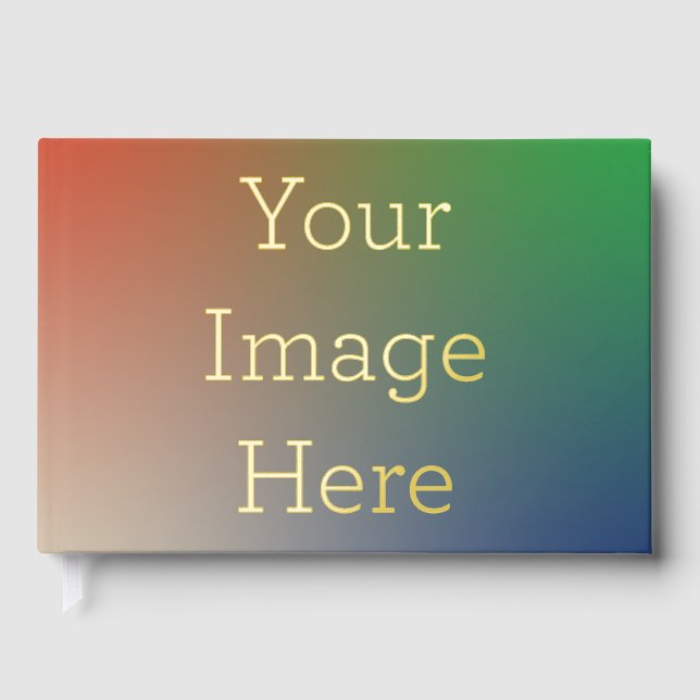 Foil Guestbook Size: 22.86 cm x 15.24 cm, 100 Pages, Paper: White Uncoated Lynx(R) Opaque Ultra Paper, Foil Colour: Gold (Front)