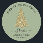 Create Your Own Gold Glitter Christmas Sage Green Classic Round Sticker<br><div class="desc">Create Your Own Gold Glitter Christmas Tree Sage Green Holiday Round Sticker.</div>