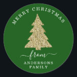Create Your Own Gold Glitter Christmas Tree Green Classic Round Sticker<br><div class="desc">Create Your Own Gold Glitter Christmas Tree Green Holiday Round Sticker.</div>