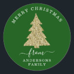 Create Your Own Gold Glitter Christmas Tree Green Classic Round Sticker<br><div class="desc">Create Your Own Gold Glitter Christmas Tree Green Holiday Round Sticker.</div>