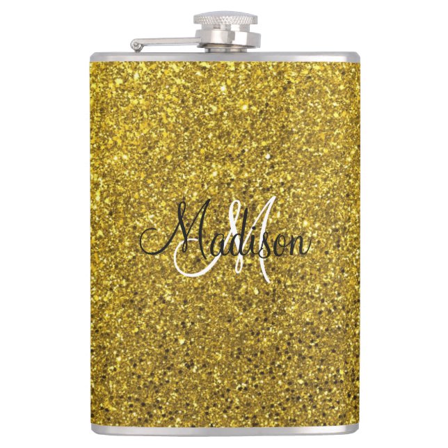 Create Your Own Gold Glitter Monogram Hip Flask (Front)