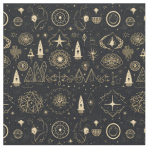 Create Your Own Gold Pagan Symbols Black Fabric
