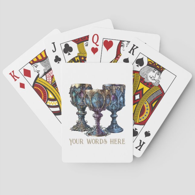 Create Your Own Gold Rimmed Blue Chalices Playing Cards (Back)