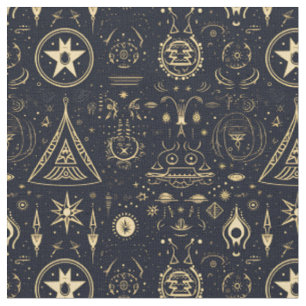 Create Your Own Gold Tribal Pagan Symbols Black Fabric
