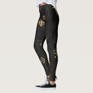 Create Your Own Gold Witchy Symbols Black Leggings
