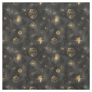 Create Your Own Gold Wizardry Symbols Black Fabric