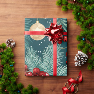 Create Your Own Golden Baubles & Holly Berries Wrapping Paper