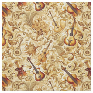Create Your Own Golden Musical Collage Floral Fabric