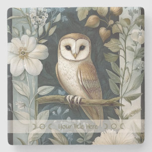 Create Your Own Golden Owl Floral Botanical Stone Coaster
