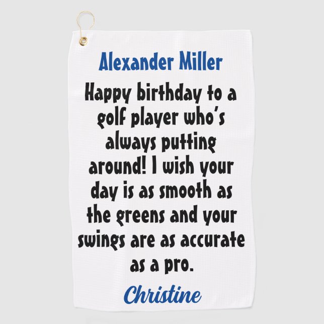 Create Your Own Golfer Birthday Custom Name Golf Towel (Front)