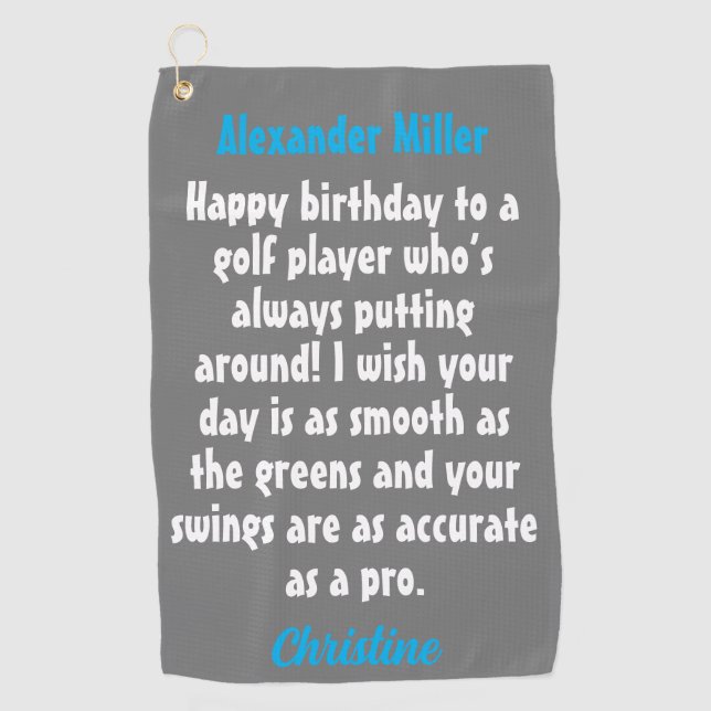 Create Your Own Golfer Birthday Custom Name Golf Towel (Front)