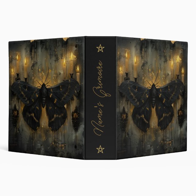 Create Your Own Gothic Candle Lit Black Gold Moth Binder (Background)