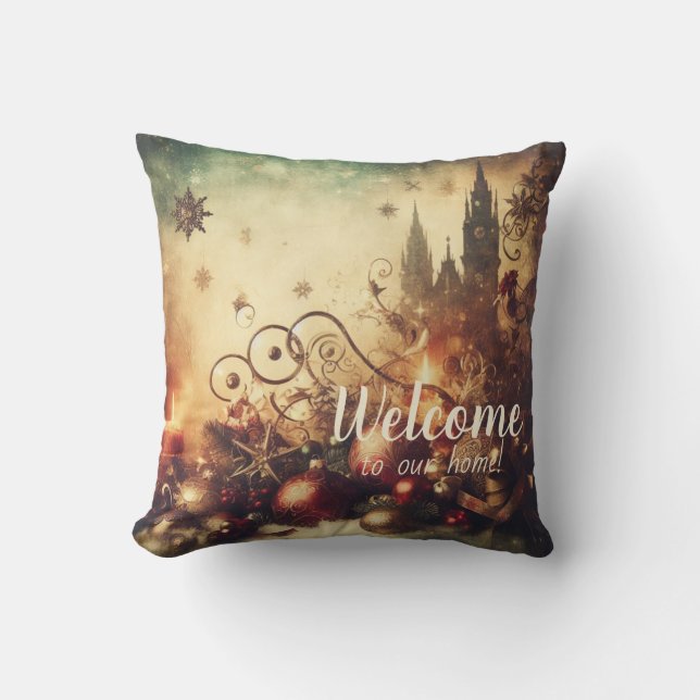 Create Your Own Gothic Christmas Castle Throw Pillow (Front)