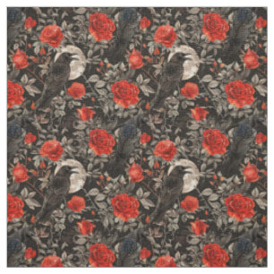 Create Your Own Gothic Full Moon Ravens Red Roses Fabric