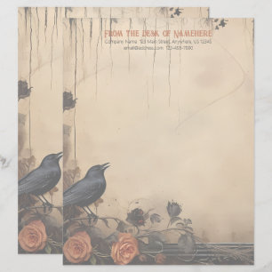 Create Your Own Gothic Raven Peach Rose Stationery