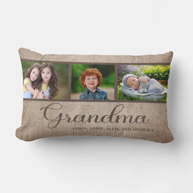 Create Your Own Grandma 3 Photo Grandchild Lumbar Pillow (Front)