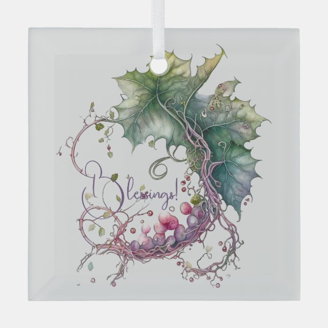 Create Your Own Grapevine Moon Wreath Glass Ornament (Front)