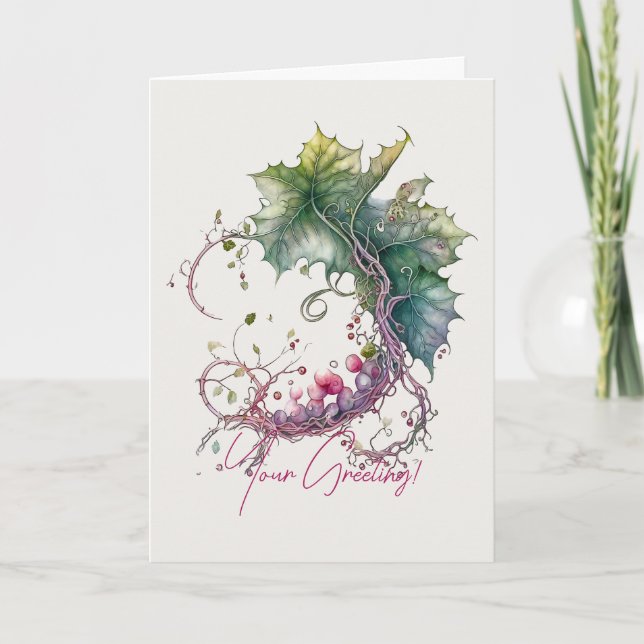 Create Your Own Grapevine Moon Wreath Holiday Card (Front)