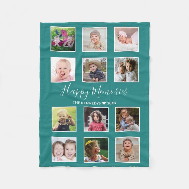 Create Your Own Green 12 Family Photo Collage   Fleece Blanket (Front)