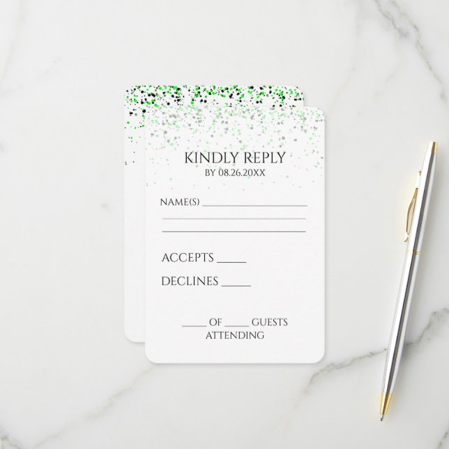 Create Your Own Green Falling Speckles RSVP Card (Front/Back In Situ)
