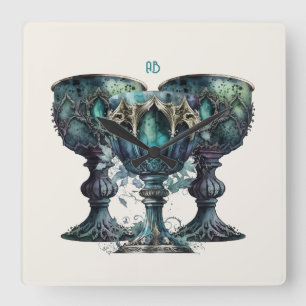 Create Your Own Green Gothic Chalices Square Wall Clock