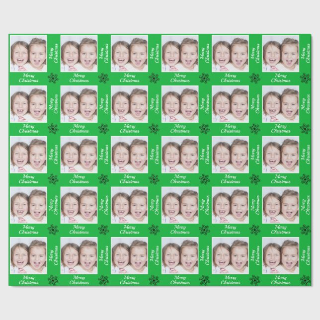 Create Your Own  Green Merry Christmas Photo Wrapping Paper (Seam)