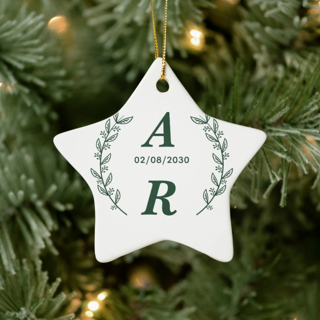 Create Your Own Green Monogram Wedding Favour Ceramic Ornament (Tree)