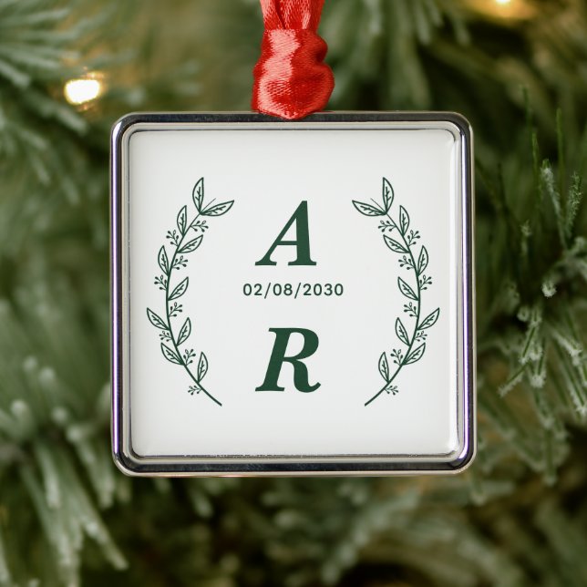 Create Your Own Green Monogram Wedding Favour Metal Ornament (Tree)